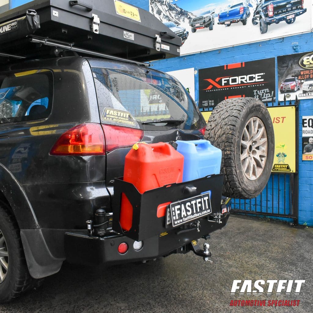 Shop MCC 02202 Rear Carrier Bar with Single Wheel & Double Jerry Can Holder to suit Mitsubishi