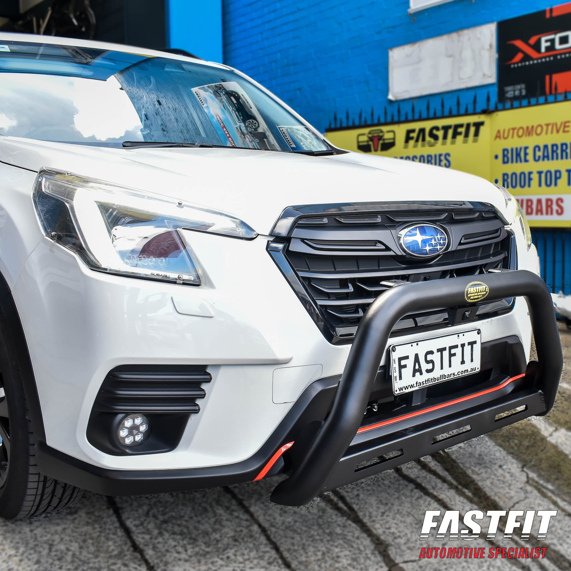 Fits Subaru Forester with an ECB 76 mm Black Nudge Bar